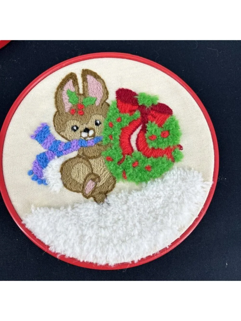 Christmas Needlepoint Decor Snowman Bunny Rabbit Wall Hanging 7